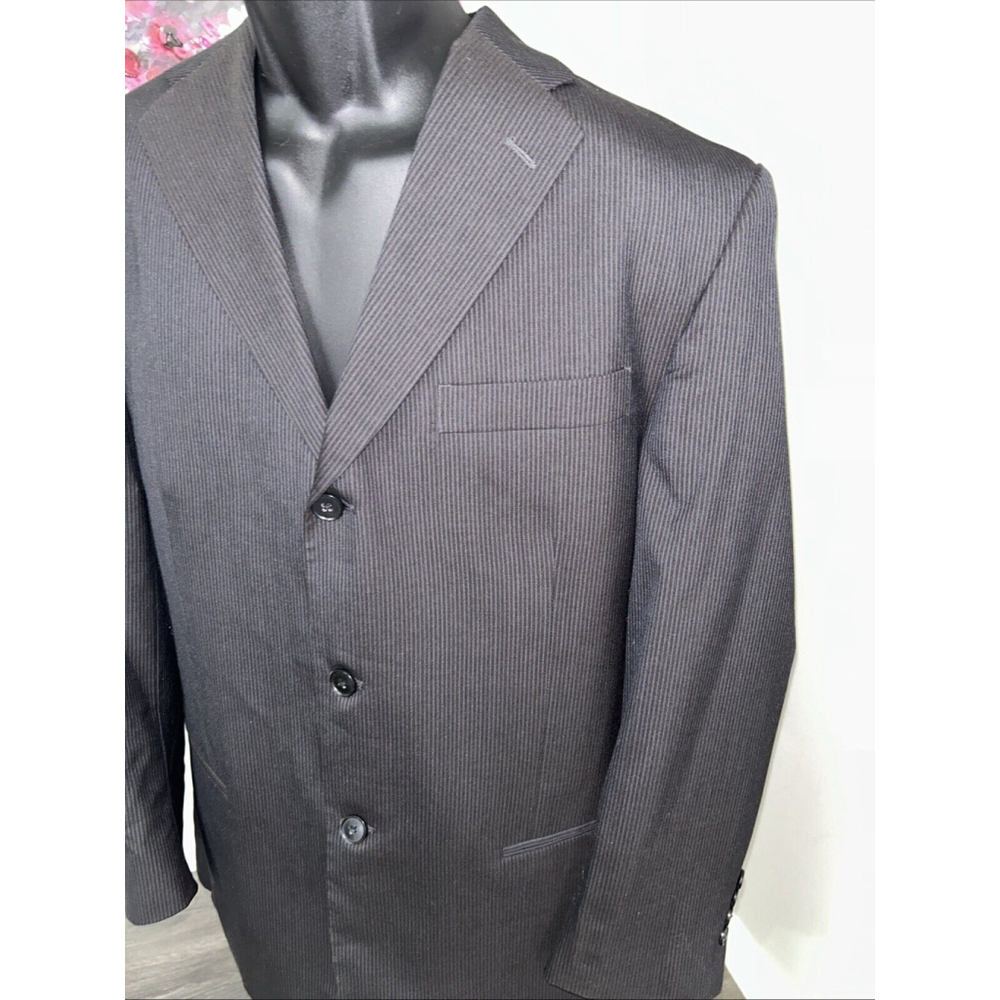 Pierre Cardin 44R Black On Black Striped Wool Suit Pants 38